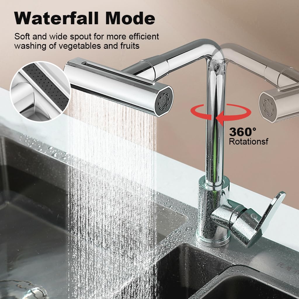 HASTHIP Kitchen Faucet 4 in 1 Water Saving Faucet Modern Stainless Steel Sink Faucet with 4 Modes Waterfall Watering Faucet Jetting Faucet 360° Rotatable Mix Water Sink Faucet with 60cm Water Pipe HASTHIP Kitchen Faucet 4 in 1 Water Saving Faucet Modern Stainless Steel Sink Faucet with 4 Modes Waterfall Watering Faucet Jetting Faucet 360° Rotatable Mix Water Sink Faucet with 60cm Water Pipe